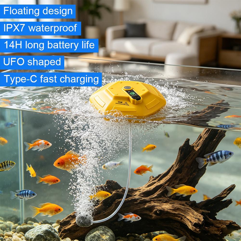 휴대용 수상 어항 산소 펌프, 3000mAh 충전식 에 - Aquarium Fish Buy 리뷰 및 가격